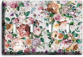 Victorian Floral Pattern Roses Peonies 4 Gang Light Switch Wall Plate Room Decor - £15.56 GBP