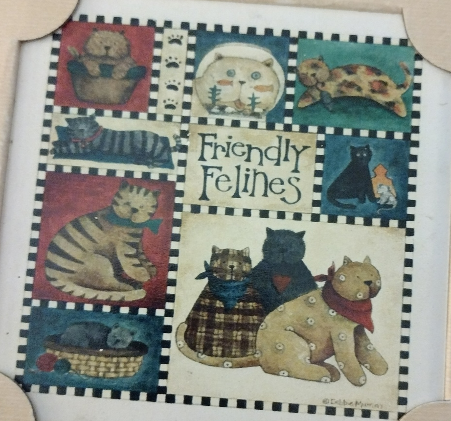 Cat Coasters, set of 4, NIB, Friendly Felines by Debbie Mumm, Highland Graphics - $16.99