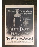 Vintage 1951 Payment on Demand Bette Davis Movie Poster Original Ad 622 - £5.48 GBP