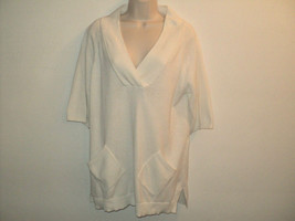 Chico&#39;s Size 0 Sweater M (Runs Big) PullOver Off-White Short Sleeves V Neck - £13.50 GBP