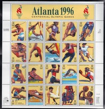 1996 Atlanta Summer Olympics Games Sheet of Twenty 32 Cent Stamps Scott 3068 - $11.95