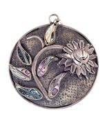 Vintage Mexico AE Black Mother of Pear Flower Pendant Set in Sterling Si... - $4,805.97 MXN