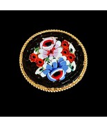 Black Glass Mosaic Brooch with Floral Motif - $20.00