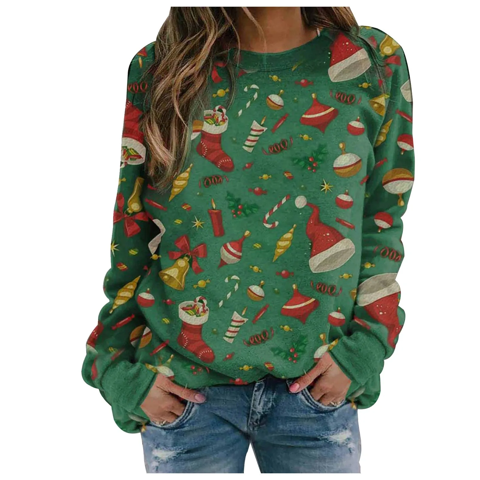 Women&#39;s Christmas Print Long-sleeved Sweatshirt Casual Blouse Pullover C... - $110.03
