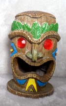 Vintage Hawaiian Mini Plastic Tiki With Red Eyes Totem Brown Green Blue ... - $15.79