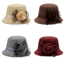 Women Lady Vintage Lilen Round Fedora Bow ClocheDerb Felt Bowler Cap Hat - £17.32 GBP