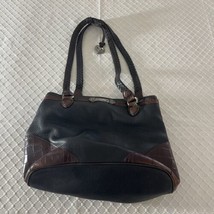 Small Brighton Shoulder Bag Purse ~ Black w/BROWN Croc Trim &amp; Silver Charms - £14.27 GBP