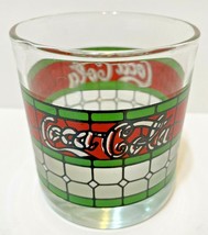 Vintage Coca Cola Stained Glass Design Glass Red Green Frosted Small 8 oz - £8.39 GBP