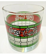 Vintage Coca Cola Stained Glass Design Glass Red Green Frosted Small 8 oz - £8.35 GBP