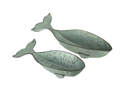 Galvanized Metal Coastal Decor Whale Planters Set of 2 - £63.64 GBP