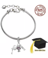 Girls 925 Sterling Silver 2025 Graduation Cap Flowers Diploma Charm Brac... - $381.00 MXN