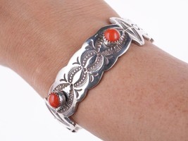 6&quot; Jay Livingston Navajo/Zuni Sterling and coral bracelet - £306.87 GBP