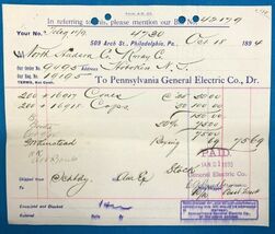 PENNSYLVANIA GENERAL ELECTRIC Phil vintage October 18 1894 invoice on le... - €12,83 EUR