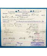 PENNSYLVANIA GENERAL ELECTRIC Phil vintage October 18 1894 invoice on le... - $20.79 CAD