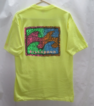 Vtg 80s 90s Billabong USA Made Yellow Cotton Waves Logo Print T Shirt Me... - £109.70 GBP