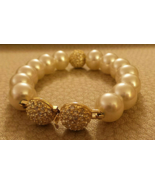 Bracelet w Large Faux Pearls, 3 Crystal balls &amp; clasp c 1980 VG+ - €15,34 EUR