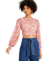 MSRP $60 Bar III Womens Printed Cropped Tie-Back Blouse Pink Size 2XL - £11.71 GBP