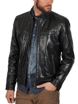 New Men&#39;s Genuine Lambskin Leather Jacket Black Slim Fit Motorcycle Jacket MJ110 - £93.90 GBP