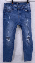 WAX JEAN Women&#39;s Size 9 Pants Ankle  Destructed Rip Torn Denim Blue Mid ... - $14.84
