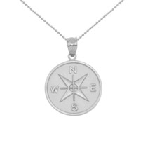 Sterling Silver North South East West Compass Travel Medallion Pendant Necklace - £26.25 GBP+