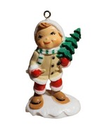 Christmas Village Boy Carrying Tree Brown Hair 3&quot; T Hard Plastic Figure ... - £6.22 GBP
