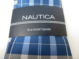 Men's  Nautica Tie and Hankie Set Woven Silky Feel #Nautica-5 Blue Checkers image 3