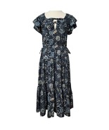 Ulla Johnson Zuma Dress Midnight Blue Size 6 Floral Midi Peasant Tiered ... - $338.49 CAD