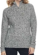Womens Sweater Croft &amp; Barrow Black Zip Neck Braided Knit Long Sleeve $4... - £18.60 GBP
