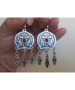Armenian Dangle Drop Earrings with Pomegranate Seed Stone, Ethnic Drop E... - $43.88 CAD