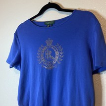Ralph Laruen Shirt Womens Large Blue Bedazzled Crest Gems LRL Blouse Log... - £5.68 GBP