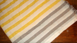 One King&#39;s Lane White Yellow Gray Wide Seersucker Stripe Tablecloth 90 X 72 - £15.87 GBP