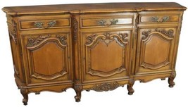 Sideboard Louis XV Rococo French Vintage 1950 Carved Oak 3-Door 3-Drawer - $3,829.00