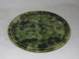 Art Pottery Ceramic Leaf Print Vintage Plate Green  Lisa Ernst Harpfarm Pottery - £23.25 GBP