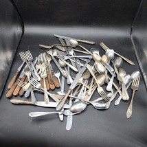 Silverplate &amp; Stainless Flatware Assorted Lot Of 68 Forks, Knives, Spoons Crafts - £21.78 GBP