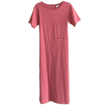 LL Bean Seersucker Midi Shift Dress Size 10 Pink Short Sleeve Button/Tie... - £26.15 GBP