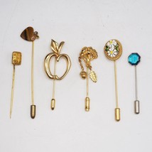 Lot of 6 Costume Jewelry Lapel Stick Pins 1950&#39;s-1970&#39;s - $44.54