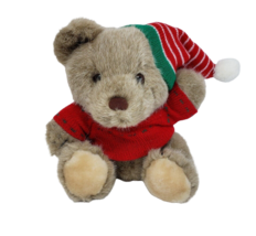 8&quot; VINTAGE SOFT THINGS CHRISTMAS BROWN TEDDY BEAR W HAT STUFFED ANIMAL P... - $37.05