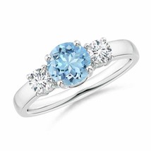 ANGARA 6mm Natural Aquamarine and Diamond Three Stone Engagement Ring in Silver - £665.25 GBP+