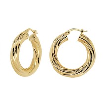 Round Twisted Hoop Earrings 14K Yellow Gold - £119.77 GBP