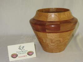 Segemented Wood Bowl Container Vtg Handmade Craftsman Wooden &quot;Twice Blessed&quot; - £47.08 GBP