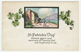 Vintage Postcard St. Patrick&#39;s Day Man Carries Child House Water Shamrocks 1924 - £6.20 GBP