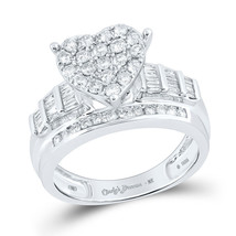 Sterling Silver Round Diamond Heart Bridal Wedding Engagement Ring 1 Cttw - £555.24 GBP