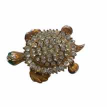 Vintage Turtle Brooch Pendant Rhinestone Green Eyes beach statement Mod ... - $14.83