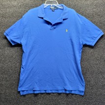 Vtg Polo Ralph Lauren Men&#39;s Sz L Polo Shirt Blue Soft Cotton yellow Pony - £15.15 GBP