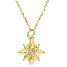 Natural Diamond Accent Mini Star Pendant Necklace 14K Yellow Gold Plated... - $149.59