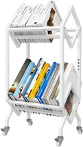 Vedecasa Bookshelf Book Cart Rack Industrial Metal Bookcase 2 Tier Holder With - £71.75 GBP