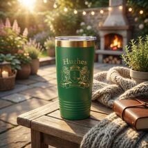 Hughes Irish Coat of Arms Green Rose Travel Mug - $27.44