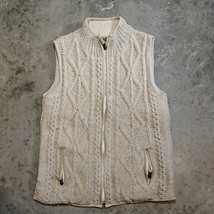 Pachmama Cable Knit Sweater Vest Zip Front Tan Size M 100% Wool Made in Nepal - £33.68 GBP