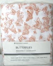 Vtg New Butterfly Twin Flat Sheet Perma Prest White Orange Muslin Sheet Sears - £13.19 GBP