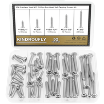 52-Piece Assorted Phillips Pan Head Self-Tapping Screws, 304 Stainless S... - £12.74 GBP